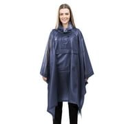 Navaris Rain Poncho for Adults - Reusable Portable Waterproof Poncho with Hood - Unisex Adult Size for Men or Women - Blue (One Size)