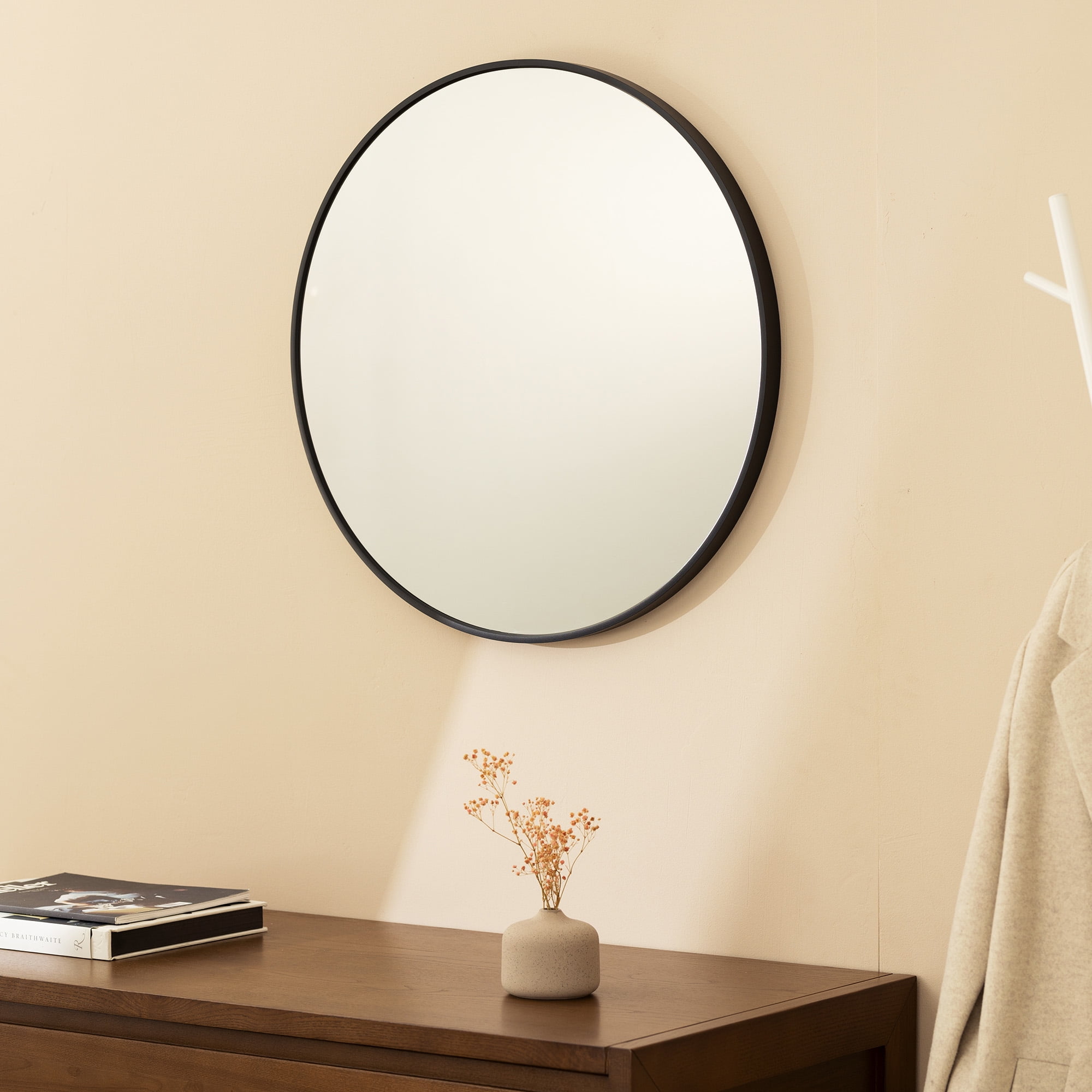 Navaris Round Mirror - 60 cm (24 inches) - Large Circle Wall Mirror for Bathroom Bed Room or ...