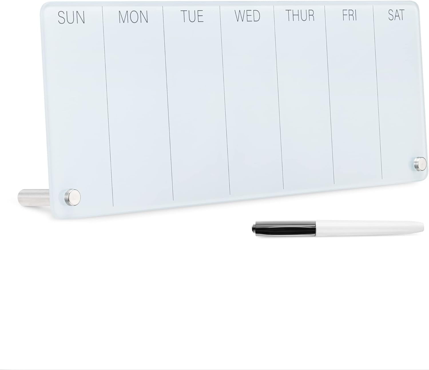 Compact White Tempered Glass Weekly Planner with Pen