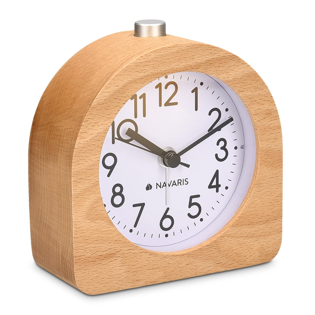 Navaris Light Brown Wood Analog Alarm Clock with Snooze Button