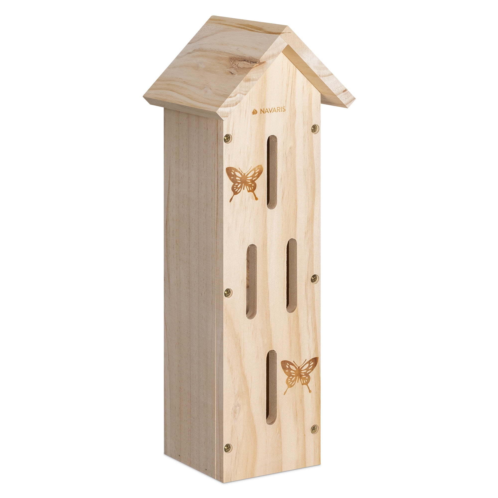 Navaris Wooden Butterfly Habitat - Hanging Real Pinewood Flying Insect Bug Butter Fly House Shelter Hotel for the Garden - Insect Hibernation
