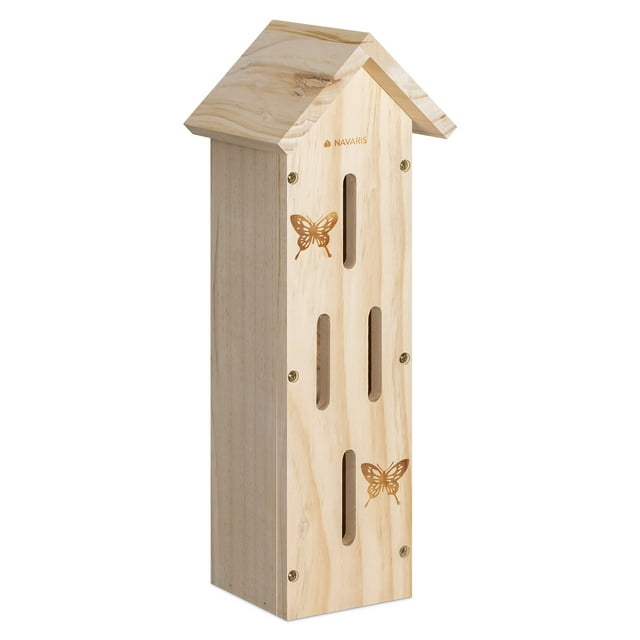 Navaris Wooden Butterfly Habitat Hanging Real Pinewood Flying Insect