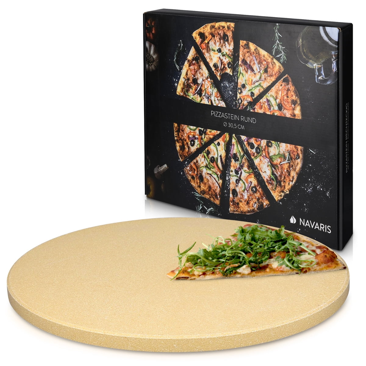 Navaris XL Round Cordierite Pizza Stone for Oven and Grill