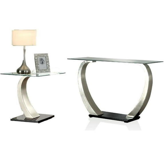 Navarre Modern 2-Piece Silver Metal Console Table and End Table Set