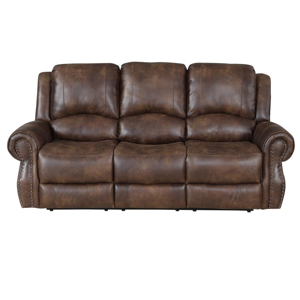 Navarro  Saddle Brown Faux Leather Reclining Sofa