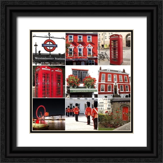 Navas, Emily 15x15 Black Ornate Wood Framed with Double Matting Museum Art Print Titled - London in Red (9 patch)