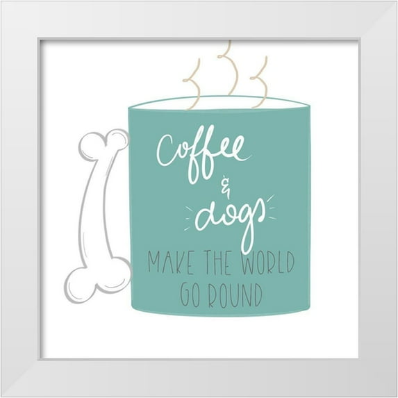 Navas, Emily 26x26 White Modern Wood Framed Museum Art Print Titled - Coffee and Dogs
