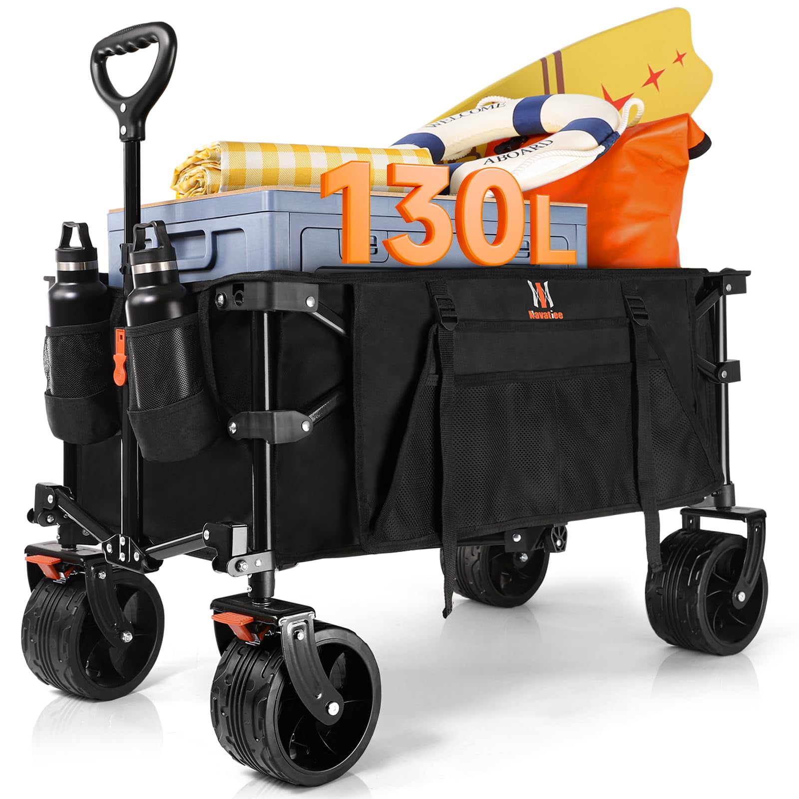 Black Heavy Duty Folding Wagon with Drink Holders