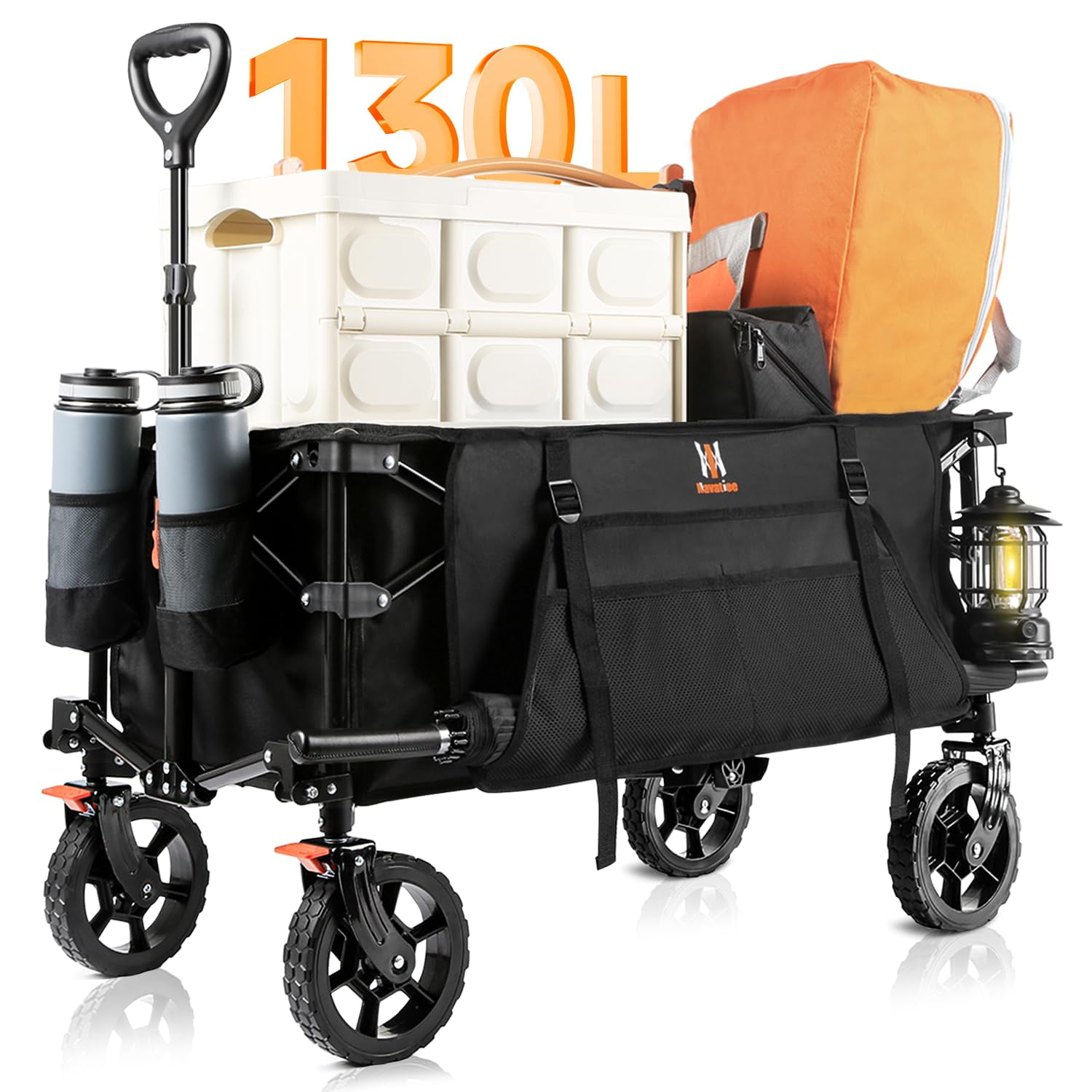 Black Heavy Duty Folding Wagon with Drink Holders
