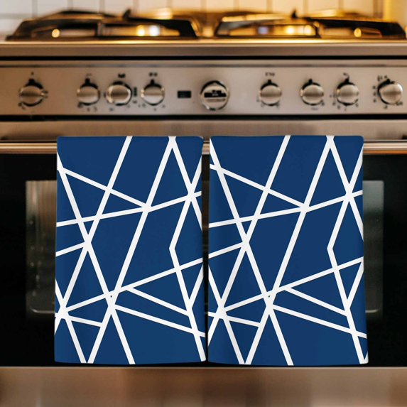 Nave Blue Geometric Kitchen Towels Set of 1, Abstract Stripes Modern Minimalist Absorbent Dish Towels for Kitchen, Microfiber Hand Towel, Quick Drying Tea Towel for Cleaning Decorative Dishcloths