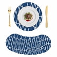 thumbnail image 1 of Nave Blue Geometric Round 13 Inch Placemats Set of 8, Abstract Stripes Modern Minimalist HeatResistant Non Slip Place Mats for Dining Table, Wipeable Braided Kitchen Table Mats for Housewarming, 1 of 9