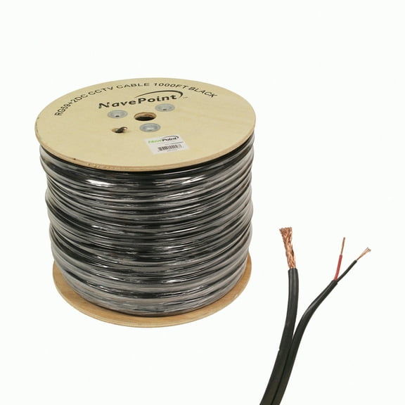 NavePoint 1000ft RG59 Siamese CCTV Combo Coaxial RG59 20 AWG Video + 18/2 18 AWG Power Bulk Wire Security Camera Video Cable Black