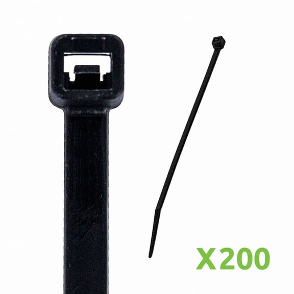 NavePoint 12 Inch Nylon UV Resistant Cable Wire Zip Tie 40 lbs - Black 200 Pack Lot Pcs Qty