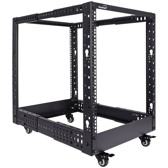 NavePoint 12U 4 Post Server Rack – Open Frame Rack for 19 Inch Equipment, Adjustable Depth 4-Post Network Rack with Casters Wheels, 12U Server Rack 1322lbs Capacity, Black