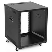 NavePoint 12U Portable Server Rack with Casters - 12U Network Rack Open Frame with Adjustable Rails, 132lbs Capacity - Up to 22.6 Deep 19-Inch Rack for IT Equipment, Telecom & A/V, Black