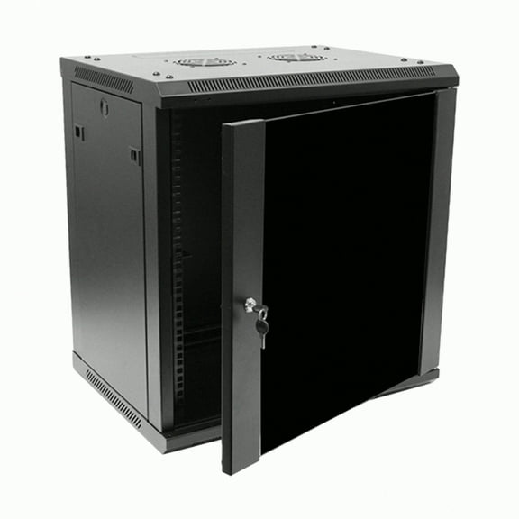 NavePoint 12U Server Rack Enclosure - 17.7 Deep, 12U Wall Mount Network Cabinet with Locking Glass Door for 19 IT Equipment, 12U Network Rack with 2 Fans, Removable Side Panels, Black
