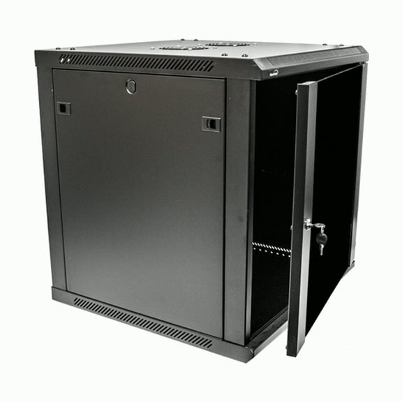NavePoint 12U Server Rack Enclosure - 23.6 Deep, 12U Wall Mount Network Cabinet with Locking Glass Door for 19 IT Equipment, 12U Network Rack with 2 Fans, Removable Side Panels, Black