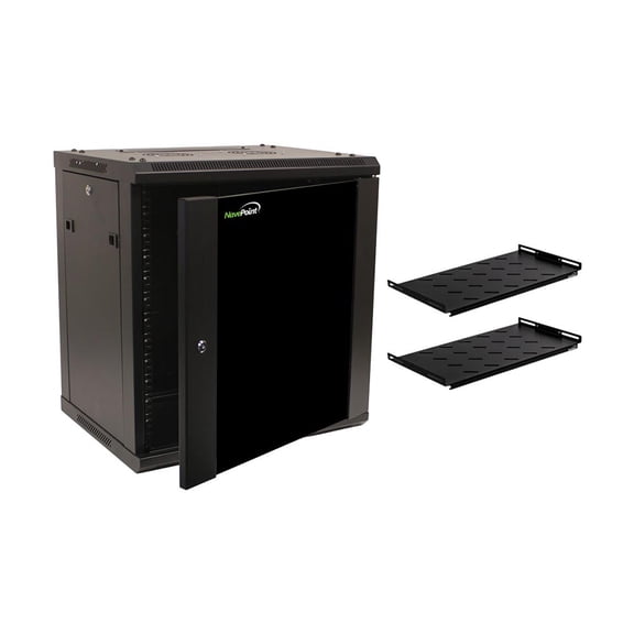 NavePoint 12U Wall Mount Network Server 19 Inch Cabinet Rack Enclosure Glass Door Lock W/ Shelves