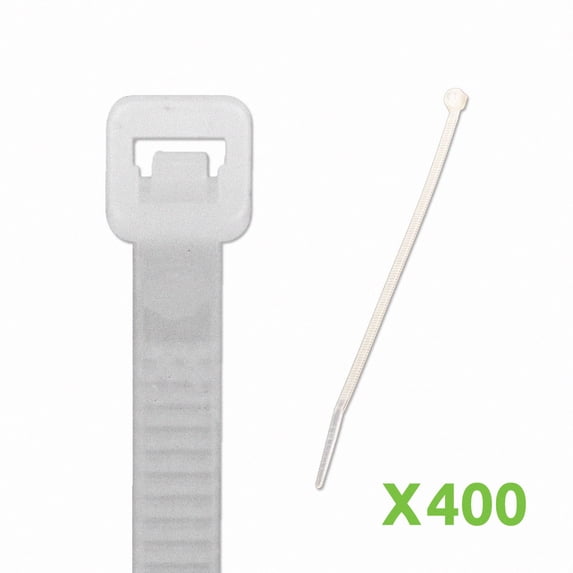 NavePoint 14 Inch Nylon Cable Wire Zip Tie 40 lbs - Natural White 400 Pack Lot Pcs Qty