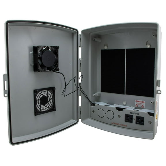 NavePoint 14x10x04 ABS Plastic Indoor IP54 NEMA 12 Enclosure, Hook & Loop Mounting, Fan & 120 VAC outlets, Gray