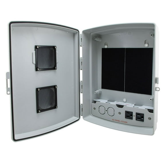 NavePoint 14x10x04 ABS Plastic Weatherproof Indoor/Outdoor IP24 NEMA 3R Enclosure, Hook & Loop Mounting, Fan & PoE outlets, Gray