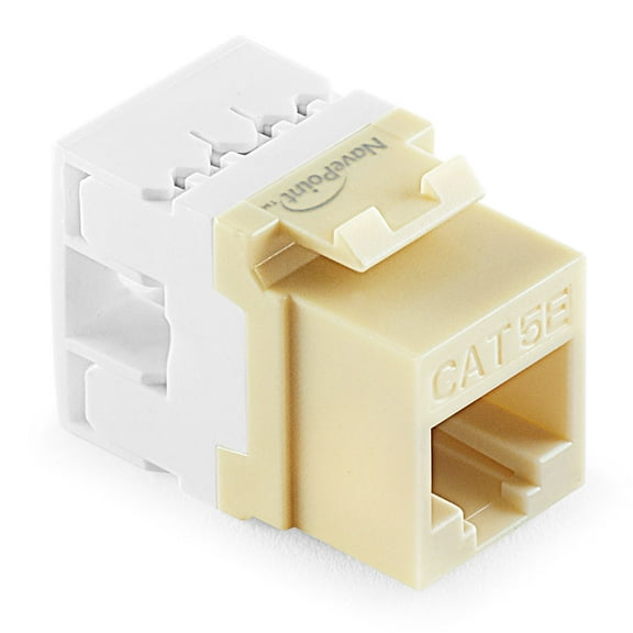 NavePoint 180 Degree Cat5e Keystone Jack, RJ45 Ethernet Connector, Type 110, Ivory 25-Pack