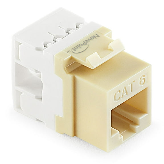 NavePoint 180 Degree Cat6 Keystone Jack, RJ45 Ethernet Connector, Type 110, Ivory 25-Pack