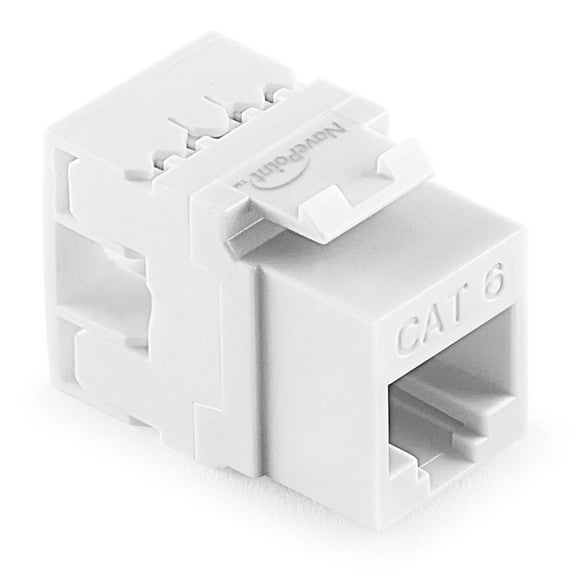 NavePoint 180 Degree Cat6 Keystone Jack, RJ45 Ethernet Connector, Type 110, White 25-Pack