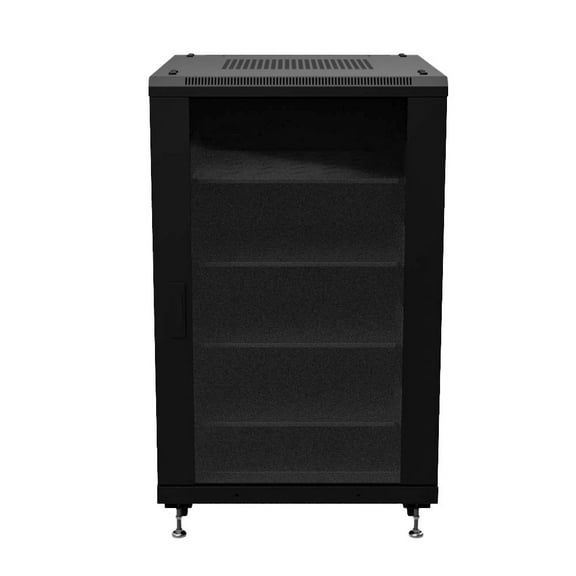 NavePoint 18U Network Cabinet - 19" AV Cabinet for Home, Studio, or Office IT Equipment Rack Enclosure, 28" Deep with Casters, Cooling Vents, Lockable Door & (4) 450mm Shelves - Assembled, Black