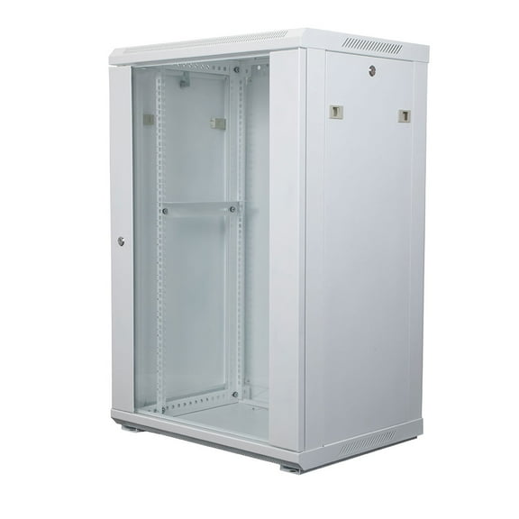 NavePoint 18U Network Cabinet with Glass Door  18U Wall Mount Server Cabinet White 19 Rack for IT Equipment, AV Devices, Networking Equipment 17 Deep Server Rack Enclosure