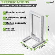 NavePoint 22U 2 Post Rack Open Frame Server Rack for 19 Inch Equipment, AV, Networking, Data & IT Devices, 2-Post Rack 22U With Wheels, 661lbs Weight Capacity, White