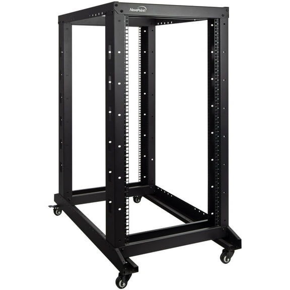 NavePoint 22U 4 Post Server Rack  Open Frame Rack for 19 Inch Equipment, Adjustable Depth 4-Post Network Rack with Casters Wheels, 22U Server Rack 881lbs Capacity, Black