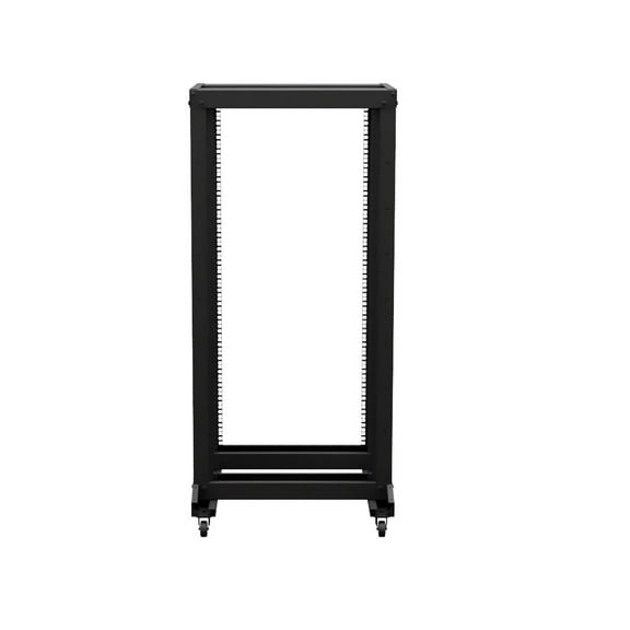 NavePoint 4-Post Adjustable Rack, 25U, Cage Nuts, Includes Casters, Black, SRB Series