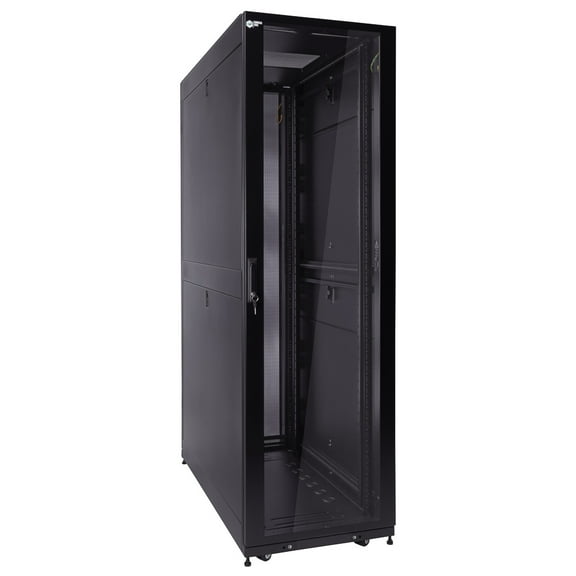 NavePoint 42U Server Cabinet 1200mm Deep with Locking Glass Door and Removable Side Panels - 42U Rack Cabinet with Fan Compatible Top, Black