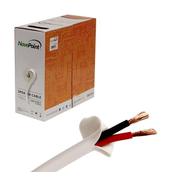 NavePoint 500ft In Wall Audio Speaker Cable Wire CL2 14/2 AWG Gauge 2 Conductor Bulk White