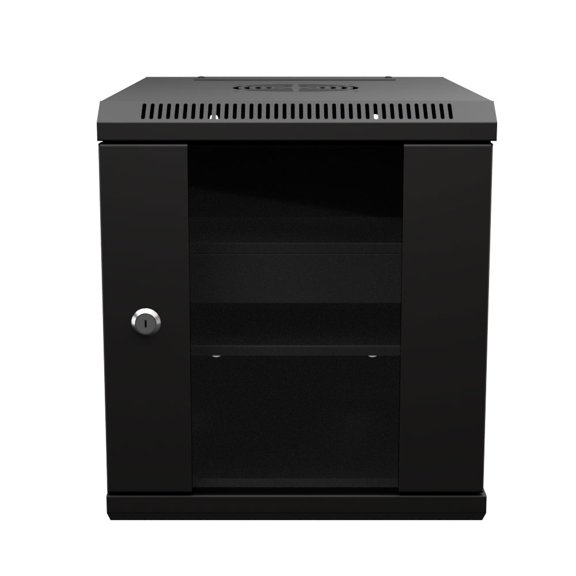 NavePoint 6U 10 Inch Network Server Cabinet, 15.75 inch Deep, Glass Door, Black, Wall Mountable, 2 x Shelves, 1 x Blank Panel