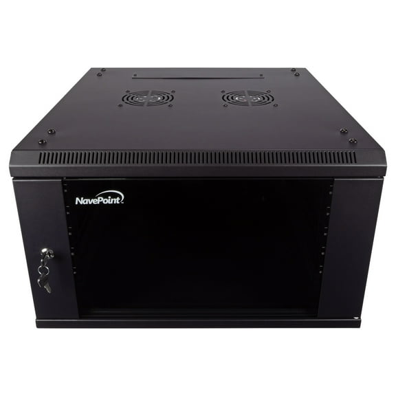 NavePoint 6U Server Cabinet Wall Mount Rack Enclosure Includes 2 Fans, Locking Glass Door, Removable Side Panels  6U Network Cabinet 23.6 Deep, 19 Inch Server Rack for IT and A/V Equipment