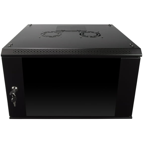NavePoint 6U Server Rack Enclosure with Glass Door, Cooling Fan, Locks, & Removable Side Panels - 6U Wall Mount Network Cabinet 19 Inch Rack 17.7 Inches Deep