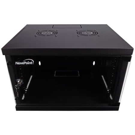 NavePoint 6U Wall Mount Network Cabinet for 19” IT Equipment with Lockable Glass Door & Removable Side Panels, 2 Fans, 17.7” Deep, Pre-Assembled