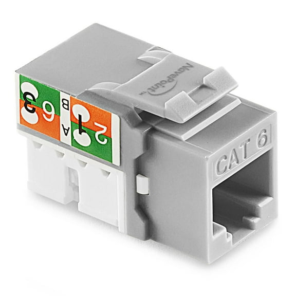 NavePoint 90 Degree Cat6 Keystone Jack, RJ45 Ethernet Connector, Type 110, Gray 25-Pack
