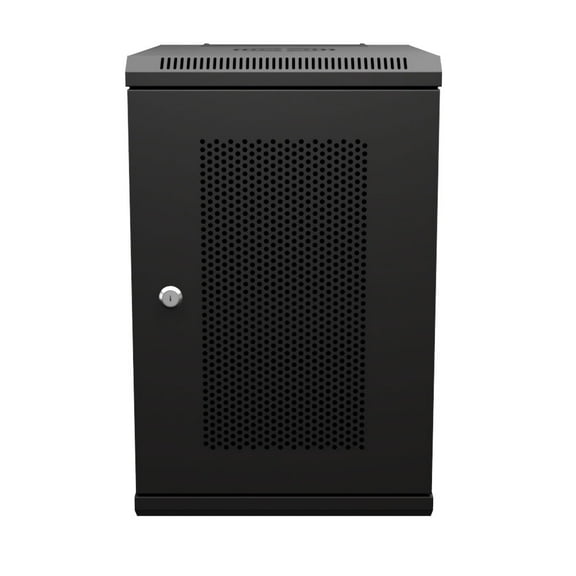 NavePoint 9U 10 Inch Network Server Cabinet, 15.75 inch Deep, Perforated Door, Black, Wall Mountable, 2 x Shelves, 1 x Blank Panel