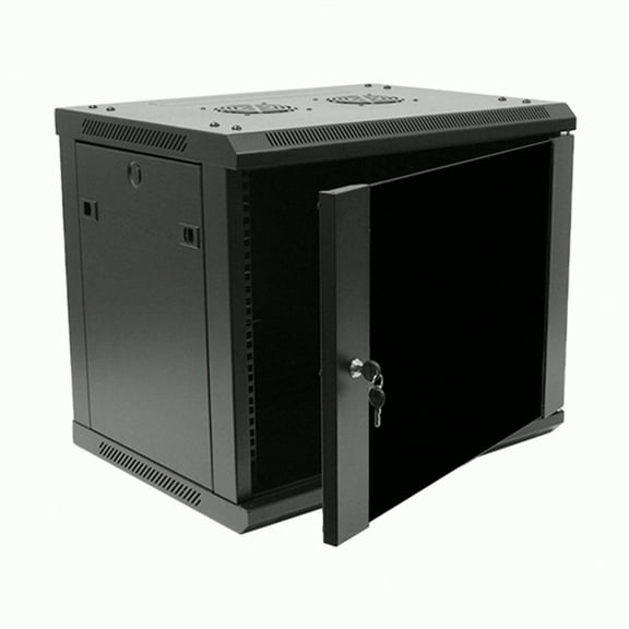 NavePoint 9U Server Rack Enclosure - 17.7 Deep, 9U Wall Mount Network Cabinet with Locking Glass Door for 19 IT Equipment, 9U Network Rack with 2 Fans, Removable Side Panels, Black