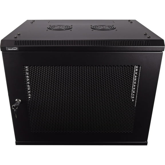 NavePoint 9U Server Rack Enclosure - 17.7 Deep, 9U Wall Mount Network Cabinet with Locking Perforated Door, 19 IT Equipment Compatible, 9U Network Rack, Removable Side Panels, Black