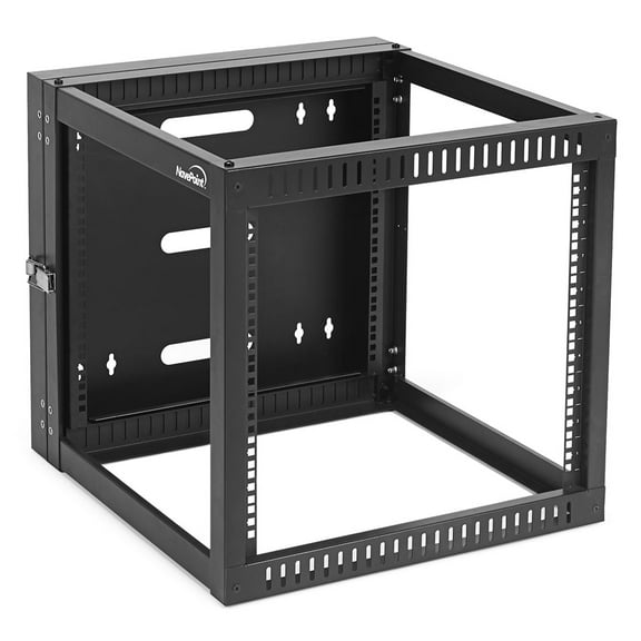 NavePoint 9U Wall Mount Server Rack with Hinged Back, 4-Post 24 Deep, Rear Swing Frame 9U Network Rack Wall Mount for 19 Inch Equipment AV IT Easy Cable Management, Black