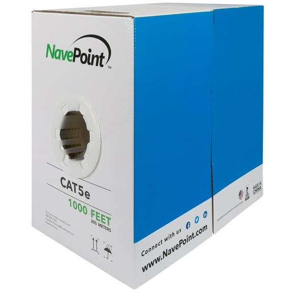 NavePoint CAT5e (CCA), 1000ft, Yellow, Solid Bulk Ethernet Cable, 24AWG 4 Pair, Unshielded Twisted Pair (UTP)