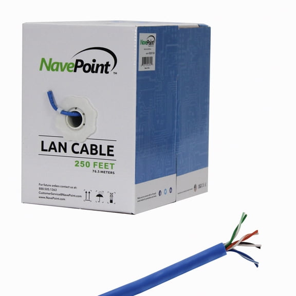 NavePoint CAT5e (CCA), 250ft, Blue, Solid Bulk Ethernet Cable, 24AWG 4 Pair, Unshielded Twisted Pair (UTP)