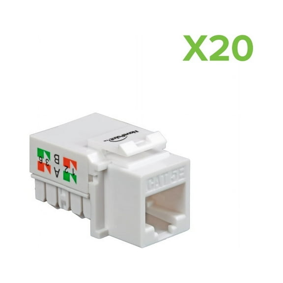 NavePoint CAT5e Ethernet Keystone Adapter Right Angle White 20-pack