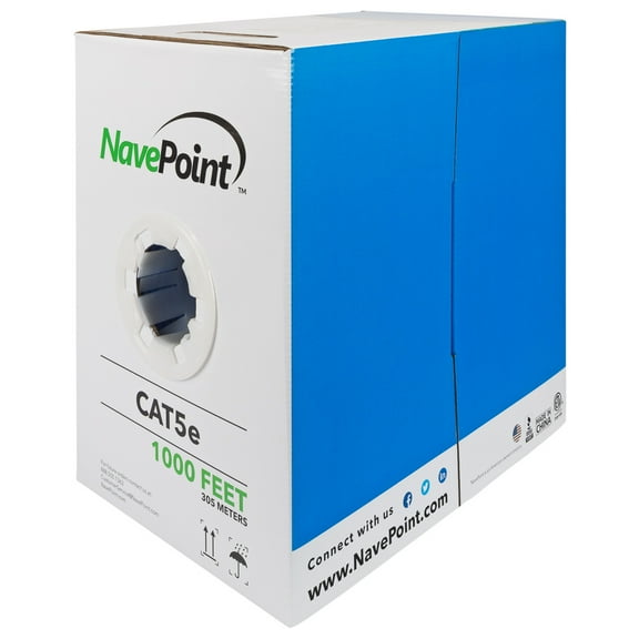 NavePoint CAT5e Riser (CMR), 1000ft, Blue, Solid Bare Copper Bulk Ethernet Cable, 350MHz, 24AWG 4 Pair, Unshielded Twisted Pair (UTP)