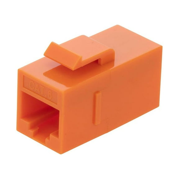 NavePoint CAT6 UTP Inline Keystone Coupler, RJ45 Female to RJ45 Female, Snap-In, 10 pack, Orange