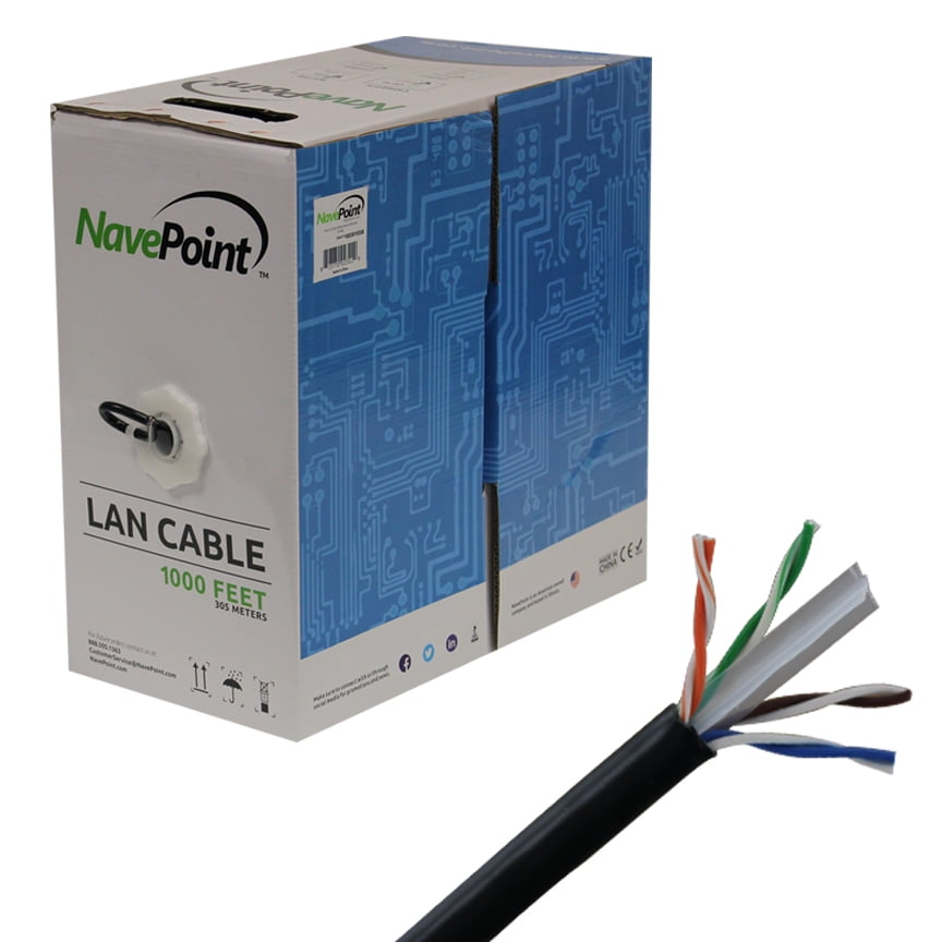 NavePoint Cat6 Riser (CMR), 1000ft, Black, Solid Bare Copper Bulk ...